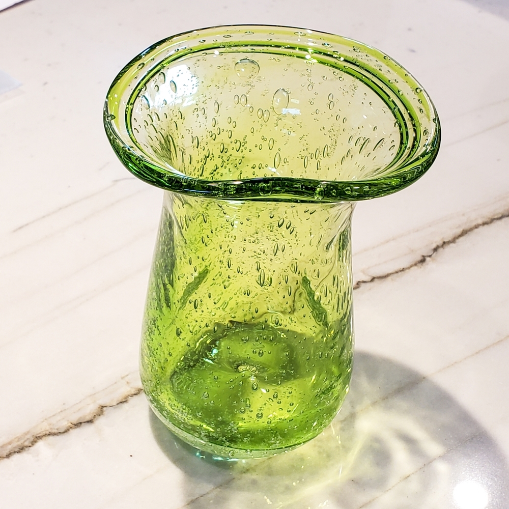 Vintage Handmade Green Bubble Glass Vase